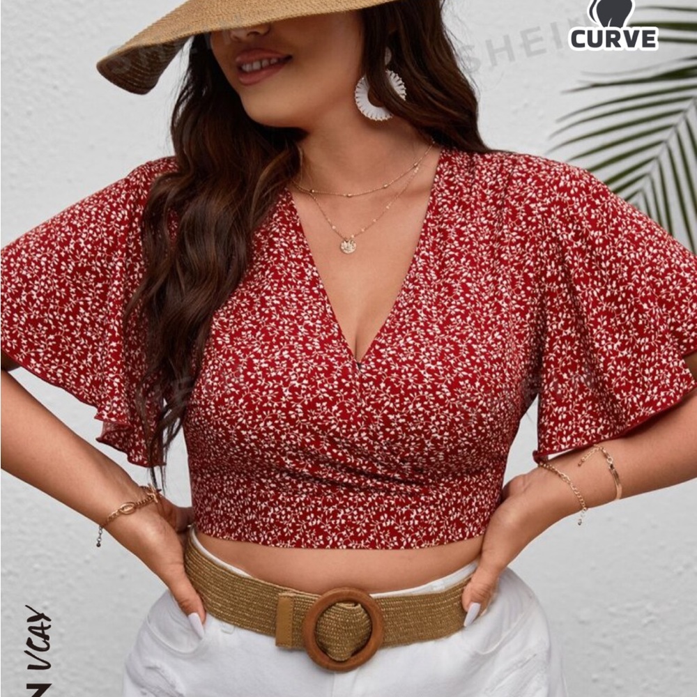 Floral Crop Red Floral Top